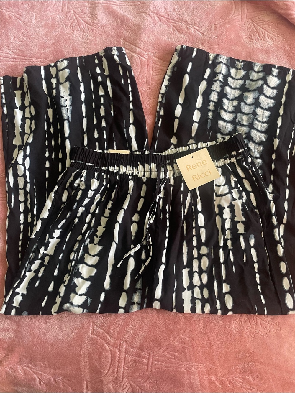 Renee Richi Black & White Patterned Wide-Leg capri Pants NWT size L